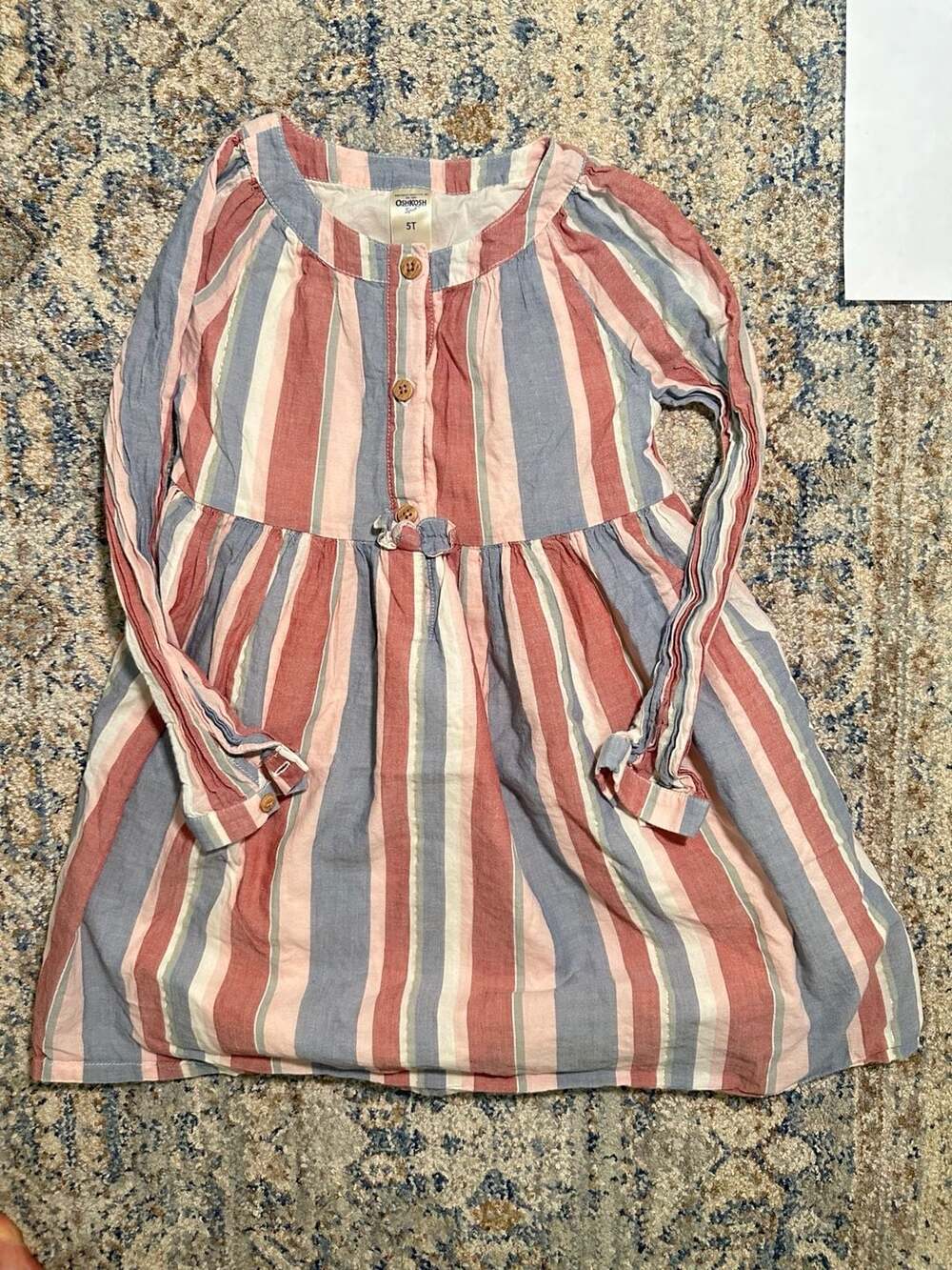 OshKosh B'gosh Girls Striped Long Sleeve Dress Size 5T